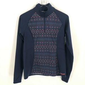 Marmot 1/4 Zip Pullover Navy Blue Geometric Print